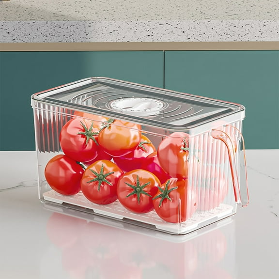 Refrigerator Organizer Bins,Plastic Storage Bins with Lid&Handle,Stackable Lettuce Keep for Refrigerator with Removable Drains Tray Keep Fresh for Vegetables/Fruit/Berry/Salad,10.24×5.91×5.59in,Clear