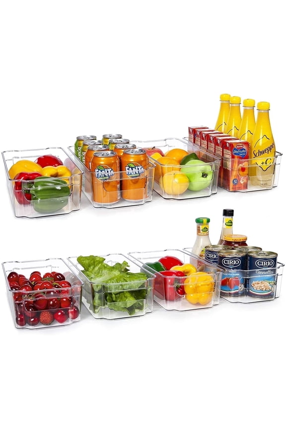 Refrigerator Organizer Bins, 8pcs Clear Bins, Pantry Kitchen Organization and Storage, 12.5" Long