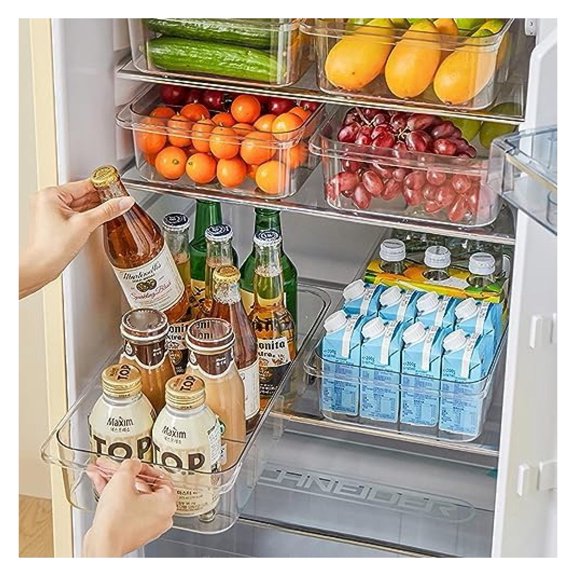 Refrigerator Organizer Bins with Wheels, 2 Pack Roll Out Fridge Caddy - Pantry Cabinet Storage for Cans, Drinks & Fruit; Pull Out Drawer Dividers for Kitchen, Bathroom