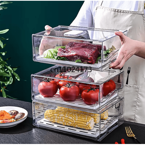 Refrigerator Organizer Bins With Pull Out Drawers Fridge Produce Drawer Set For Save Vertical Space Durable