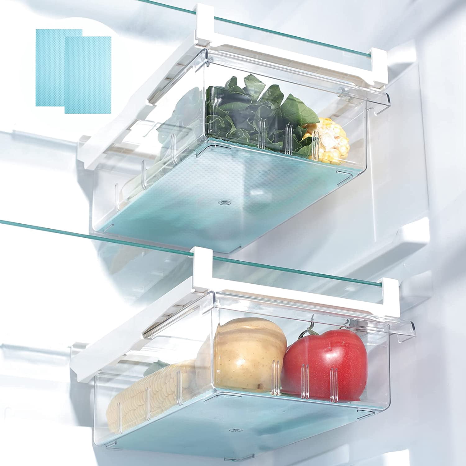 Refrigerator Organizer Bins with Handle -  2PCS Pull-out Fridge Drawer Organizer Refrigerator Storage Box Refrigerator Egg Drawer