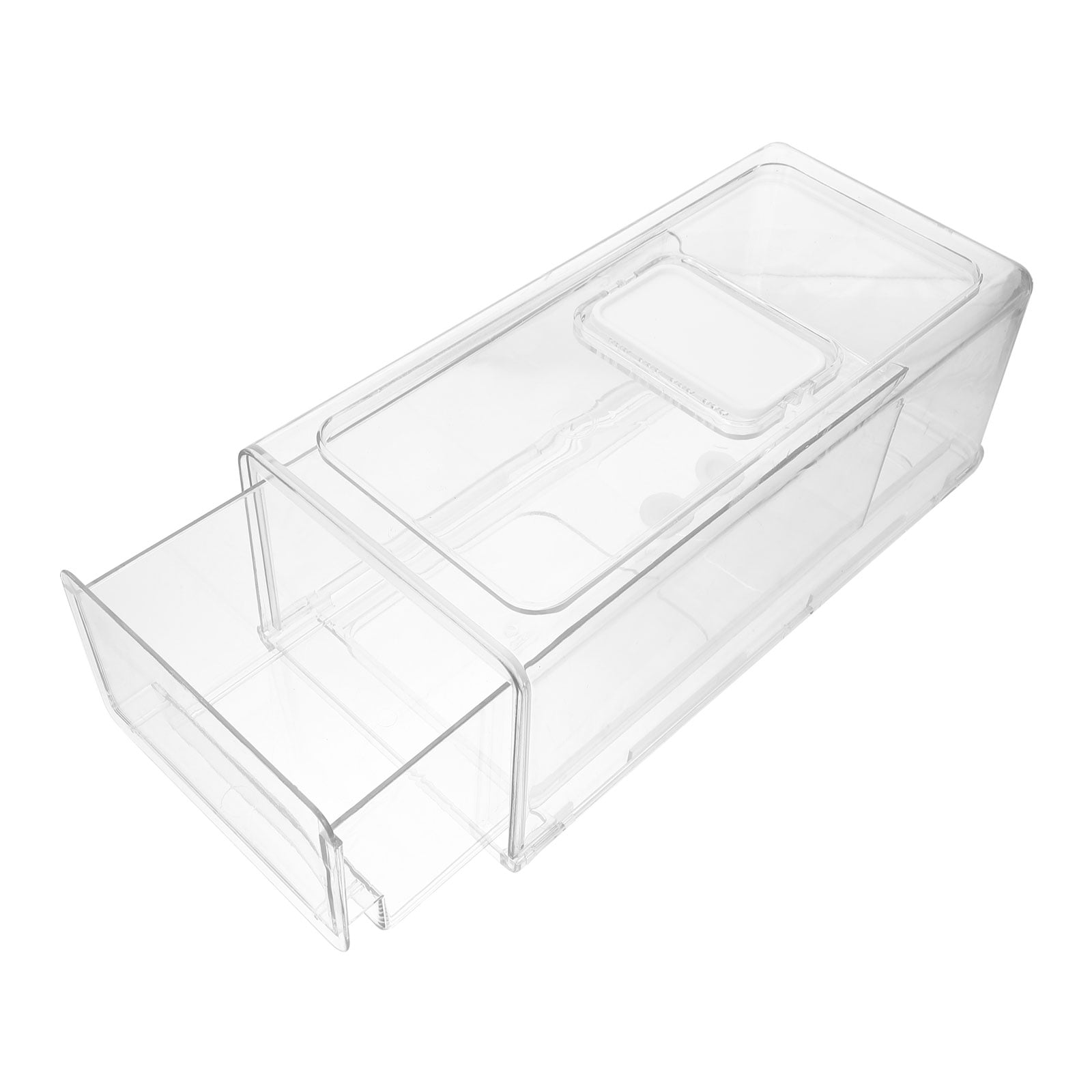 Abiudeng abiudeng 2 pack stackable refrigerator organizer bins with  pull-out drawer, drawable clear fridge drawer organizer with handl