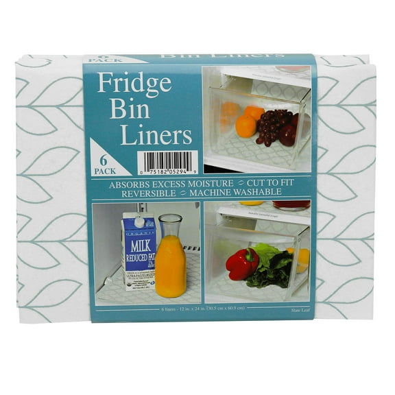 Refrigerator Organizer Liners, 12x24 Inch Absorbent Shelf Pads, Slate Leaf Design, 6 Pack Clear