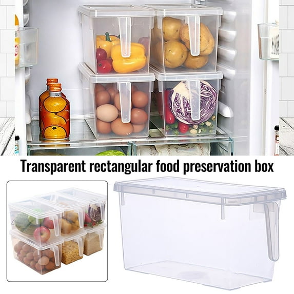 Refrigerator Organizer, Storage Bin with Handle and Lid, Plastic Drawer Type Container, Transparent Food Preservation Box, for Fresh Produce, Food, Meal Prep, 1-pack, Clear, by FAJHHA