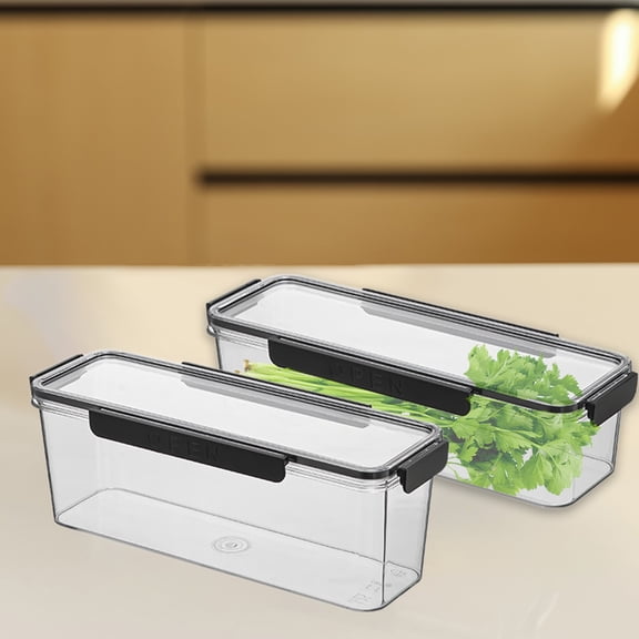 Refrigerator Organizer Storage Box, Clear Food Grade Plastic Airtight Container for Kitchen Pantry, Long Strip Fridge Bin with Sealed Lid for Dry Goods and Produce, Topliu