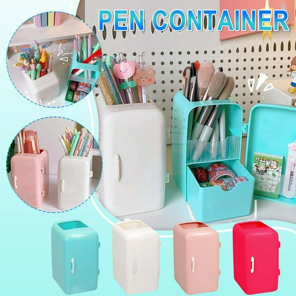 Refrigerator Pen Holder With Drawer Desktop Cosmetic Pen Organizer Cute Large Capacity Multifunctional Pen Case