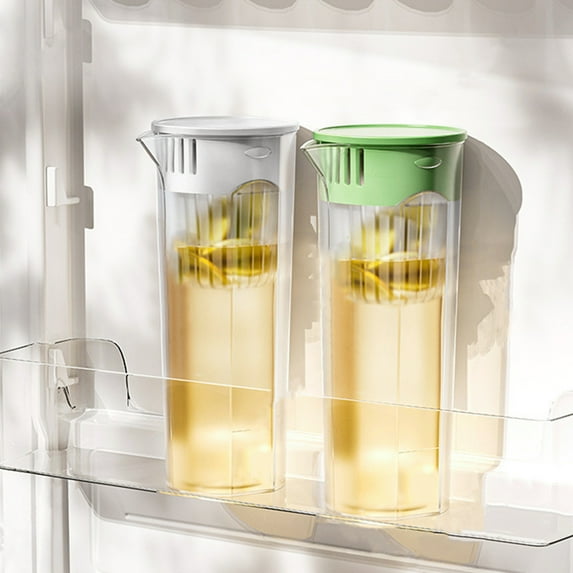 Refrigerator Pitcher 1L | Durable Plastic Drink Container with Handle & Hinged Spout Lid | Dishwasher Safe | Wide Mouth for Ice, Fruit, Herbs | For Iced Tea Lemonade Water | White or Green