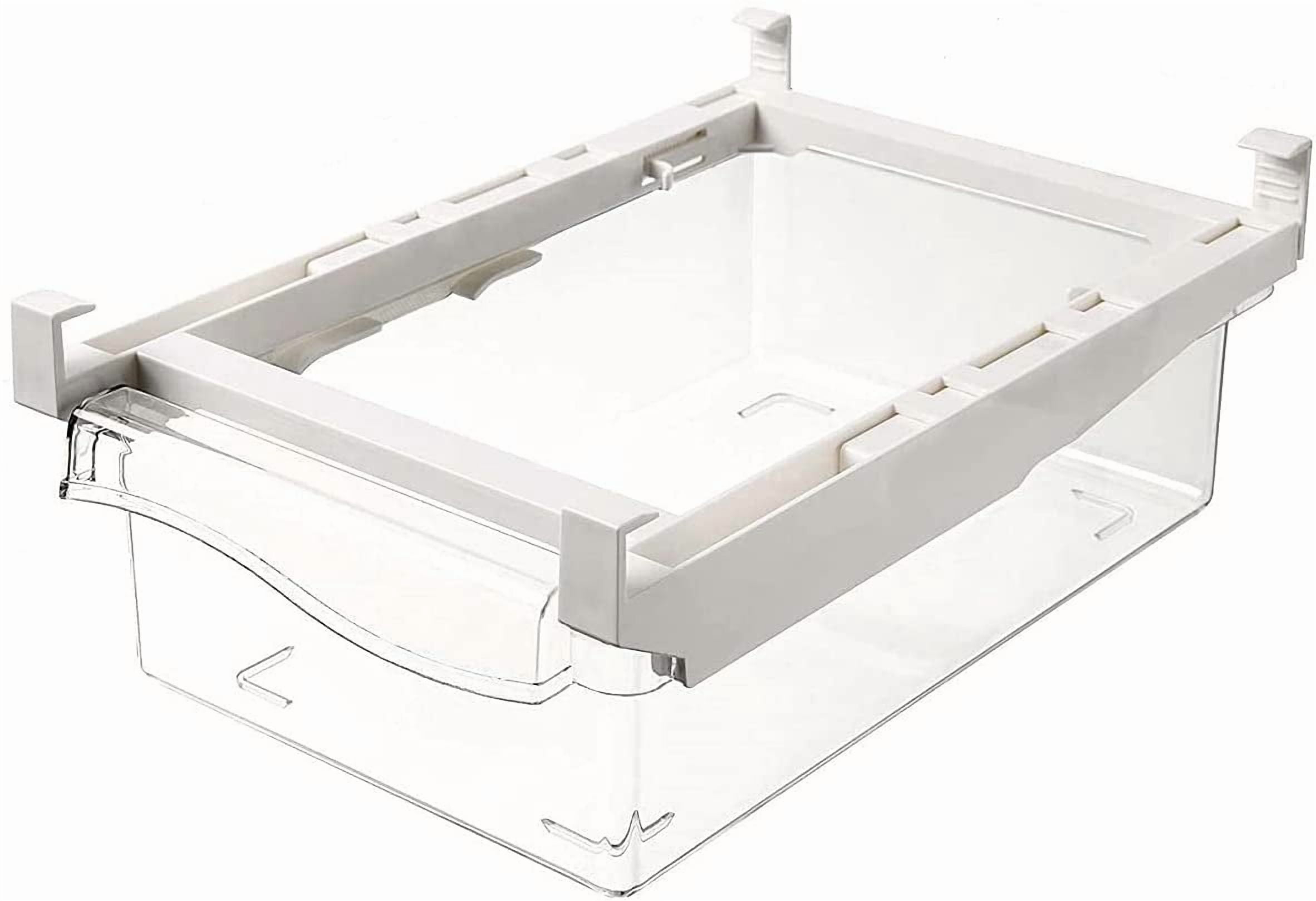 Refrigerator Pull Out Bin,Snap On Drawer Fridge Mate,Fridge Storage Box/Drawers/Rack, Refrigerator Bin Home Organizer for Fridge Shelf Thickness Under 0.6"