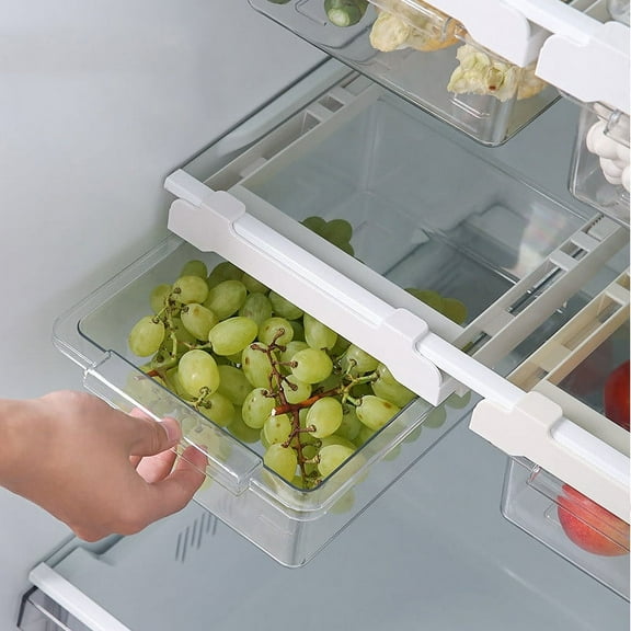 Refrigerator Pull Out Bin,Snap On Drawer Fridge Mate,Fridge Storage Box/Drawers/Rack, Refrigerator Bin Home Organizer for Fridge Shelf Thickness Under 0.6"