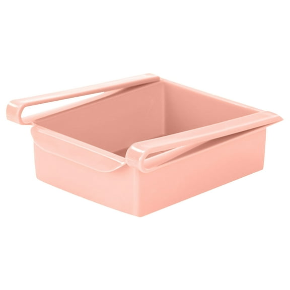 Refrigerator Pull-Out Storage Box Drawer - Multifunctional Desktop Organizer for Glass Tables, Smart Design with Drainage and Ventilation, Durable Plastic, Space-Saving, 16.5x15.5x7cm(Pink)