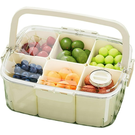 Refrigerator Salad Bar Container With Lid, 6 Grids, Fruit, Vegetables, Refrigerator, Kitchen, Berry Box For Picnic Fresh Produce Saver.
