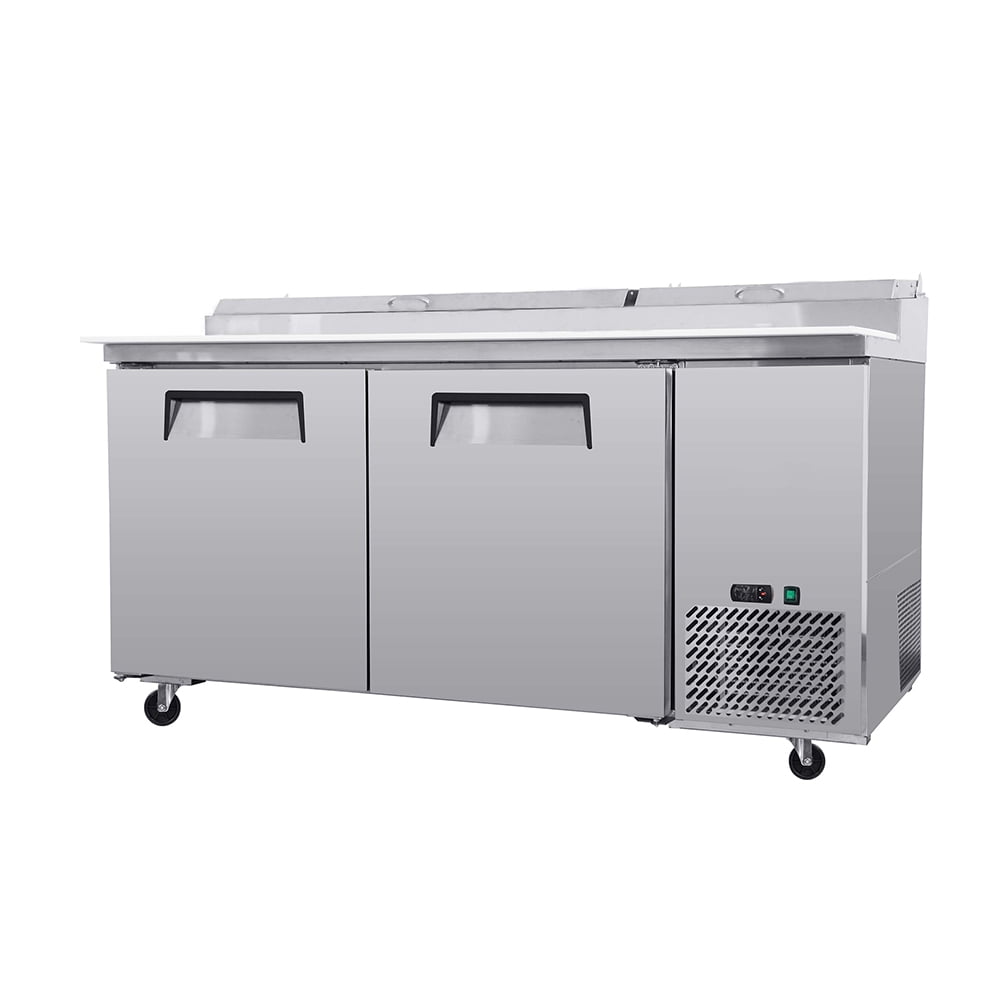 Refrigerator Sandwich & Salad Prep Table, Commercial Refrigerator with Adjustable Shelf Brackets, Insulation Lid & Casters, Stainless Steel 3 Door Worktop Fridge for Restaurants, Bar, Shops