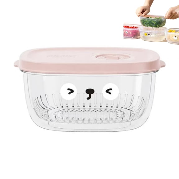 Refrigerator Scallion Storage Container, Food-Grade Vegetable Storage Box with Drain Basket, For Vegetable Fruit Garlic Ginger Storage Fridge Meal Prep Home Kitchen Use(Pink)