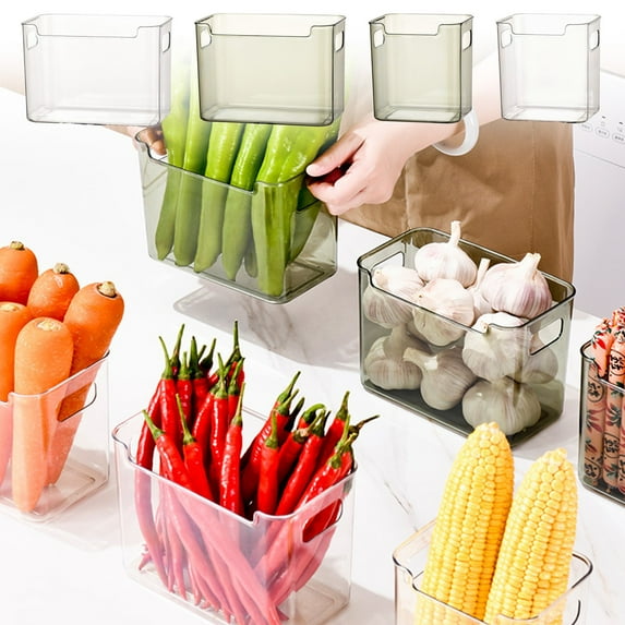 Refrigerator Side Door Storage Box Food Grade Plastic Organizer Clear Transparent Fruit Vegetable Container Compact Space Saving Kitchen Organization