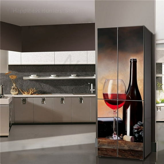 Refrigerator Stickers 3D Self-Stick Flower Scenery Wine Glass Wallpaper Custom Wall Sticker Kitchen