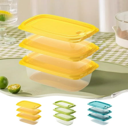 Refrigerator Storage Box Set | 3-Piece Clear Glass Food Containers with Locking Silicone Lids – Stackable Leak-Proof Meal Prep Bowls for Leftovers, Snacks, Sauces | 550ml Each | Yellow Green Blue