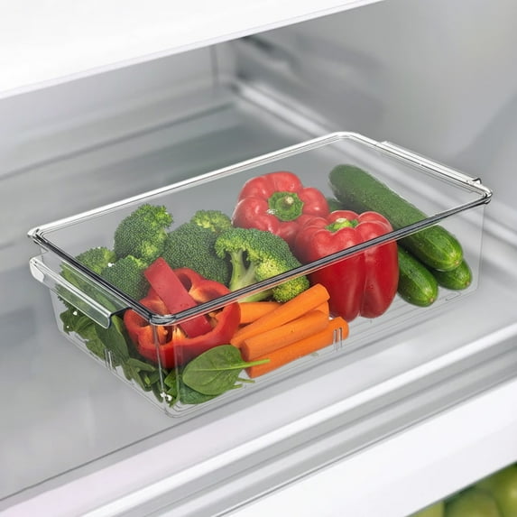 Refrigerator Storage Containers, Food Storage Box, Large Capacity Airtight Kitchen Organizers with Lids, Transparent PET Plastic Sealed Fresh Keepers for Produce Veggies Meats