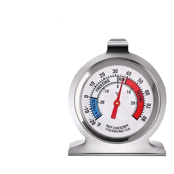 Refrigerator Thermometer, 2 Pack Fridge Thermometer Large Dial with Red Indicator, Freezer Thermometer for Cooler and Refrigerator, Stainless Steel Temperature Gauge for Kitchen and Home, Silver