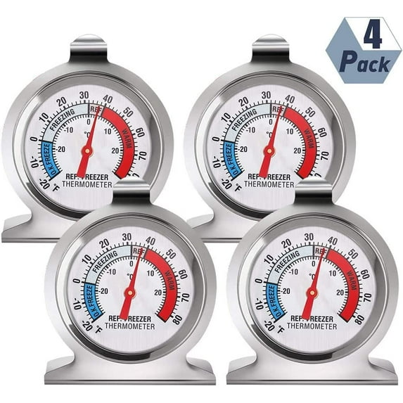 Refrigerator Thermometer 4 Pack , -30~30°C/-20~80°F, Classic Fridge Thermometer Large Dial with Red Indicator Thermometer for Freezer Refrigerator Cooler