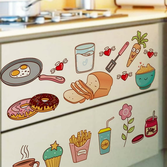 Refrigerator Wall Stickers Removable Waterproof Vinyl Decals for Kitchen Cabinet Tile Home Decor Peel and Stick Art(Multicolor)