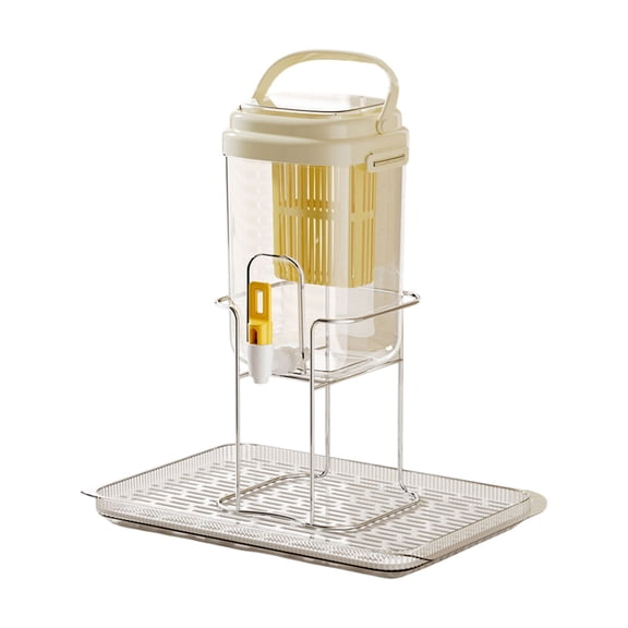 Refrigerator Water Dispenser with Tap, 2L Large Capacity Beverage Dispenser, Cold Brew Iced Tea Lemonade Pitcher, Fruit Infuser Water Bottle with Stand for Home, Party, BBQ, Outdoor(Beige)