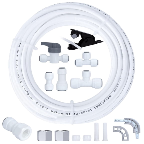 Refrigerator Water Line Kit, 1/4 Compression Ice Maker Installation Kit for Fridge Icemaker Reverse Osmosis System Water Filter Plastic, White