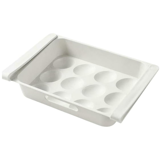 Refrigerator White Large Egg Holder Shelf for 12 Eggs Fridge Space Saver Fruits Vegetables Food Storage Box Rack Drawer Home Kitchen Essentials Container Pull Out Tray Organizer Bin Gift Supplies