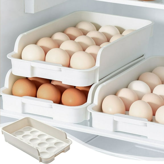 Refrigerator White Large Egg Holder Shelf, 15 Eggs Fridge Space Saver Fruits Vegetables Food Storage Box Rack Drawer Home Kitchen Container Pull Out Tray Organizer Bin Gift Supplies 11*7*2in 1pcs