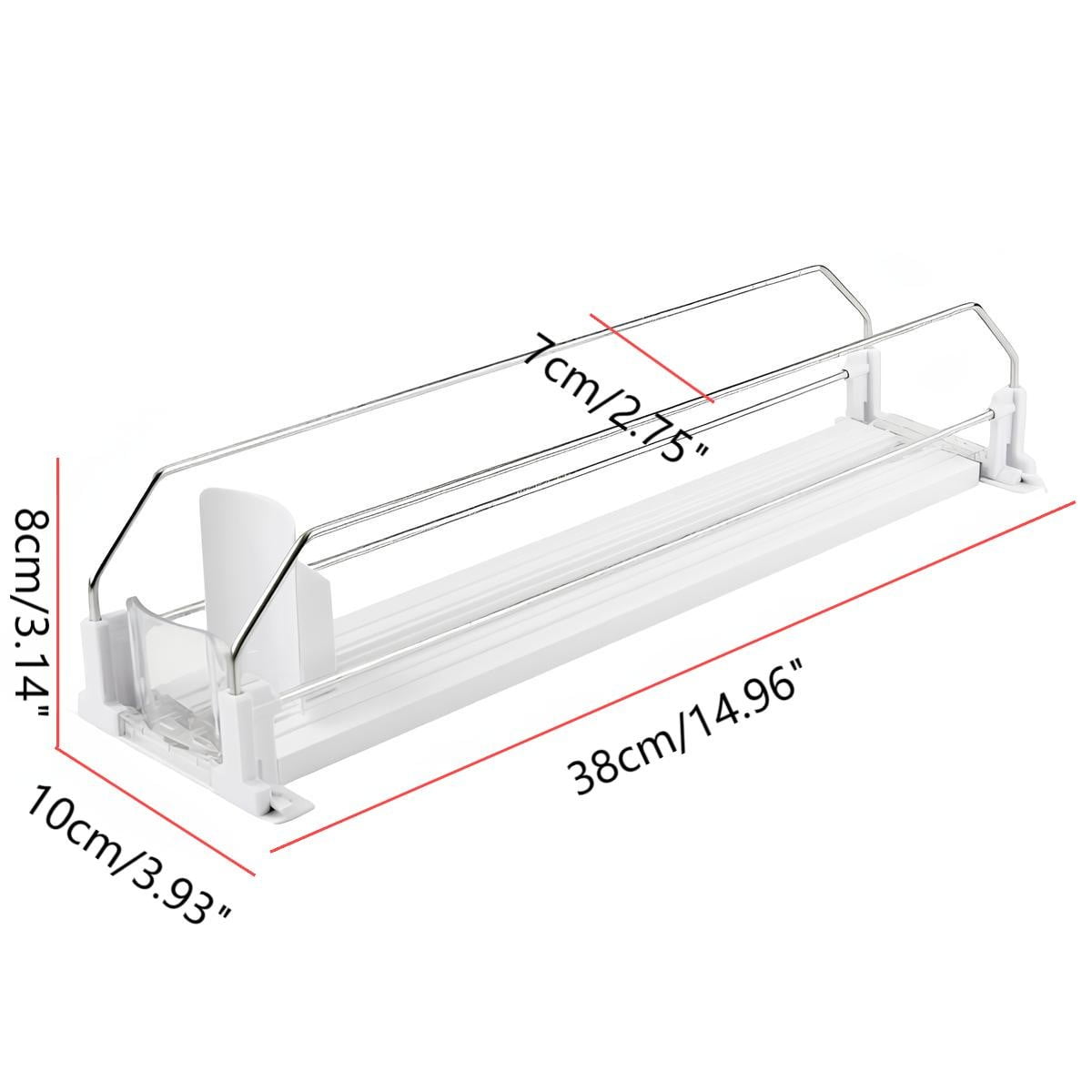 Refrigerator beverage automatic pusher organizer, large capacity spring fed drink dispenser rack for cans and bottles, fridge freezer pantry shelf organizer for convenient drink access
