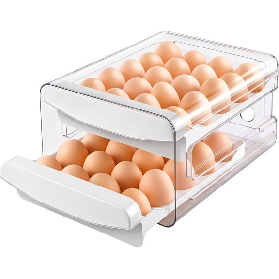 Refrigerator egg rack, 2-layer stackable, 40 egg organizer drawer, space-saving egg container, kitchen storage with transparent plastic egg tray