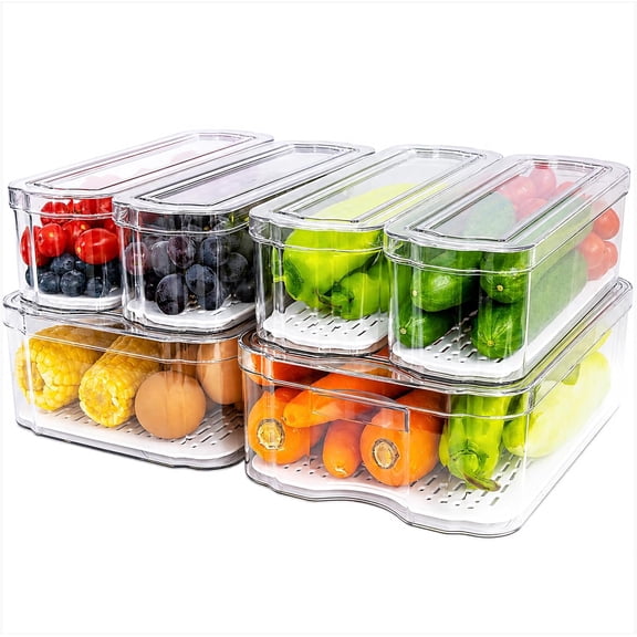 Refrigerator storage box, 6 transparent freezer storage boxes with lid, suitable for kitchen, pantry, refrigerator, for food, fruit, vegetable storage