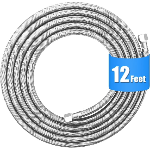 Refrigerator water line - 12 FT Premium Stainless Steel Braided Ice Maker Water Hose,Food grade PEX Inner Tube Fridge Water Line with 1/4" Fittings for Refrigerator Ice Maker