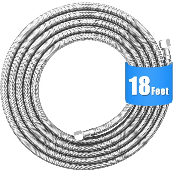 Refrigerator water line - 18 FT Premium Stainless Steel Braided Ice Maker Water Hose,Food grade PEX Inner Tube Fridge Water Line with 1/4" Fittings for Refrigerator Ice Maker