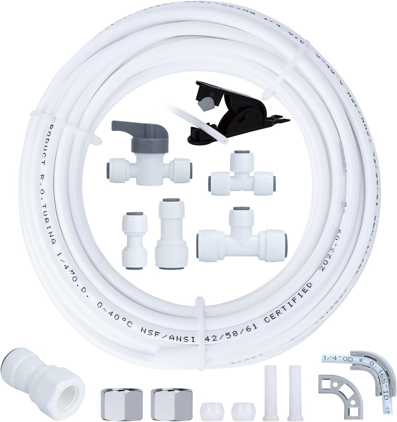 Refrigerator Water Line Kit - 1/4 Ice Maker Installation Kit,1/4" OD Tubing with Quick Connect Use for IceMaker Fridge Reverse Osmosis RO Systems Filters Faucet 25ft