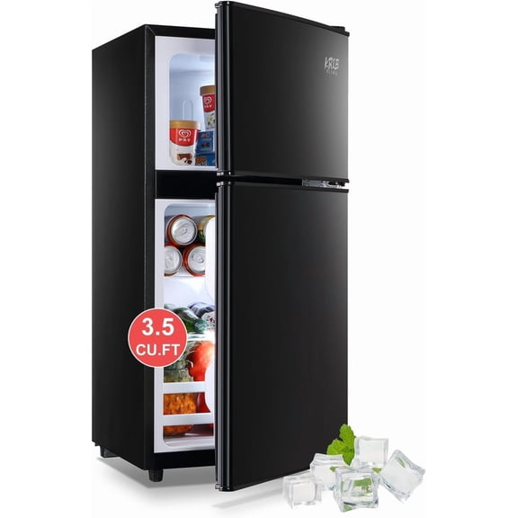 Refrigerator with Freezer 3.5 Cu.Ft with 7 Level Adjustable Thermostat Control 2 Door Energy Saving Top-Freezer Compact Refrigerator Black