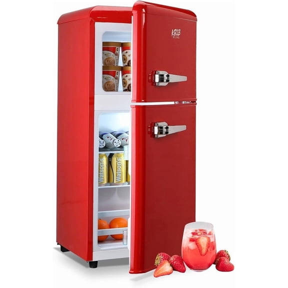 Refrigerator with Freezer 3.5 Cu.Ft with 7 Level Adjustable Thermostat Control 2 Door Energy Saving Top-Freezer Compact Refrigerator Red