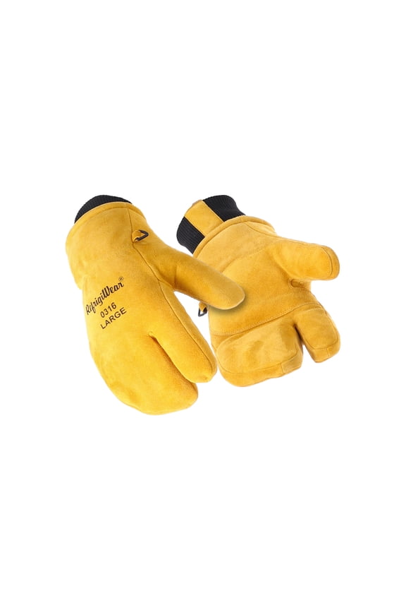Heavy-Duty 3-Finger Mitt with Double Cuff - Insulated Leather Gloves for Extreme Cold Protection