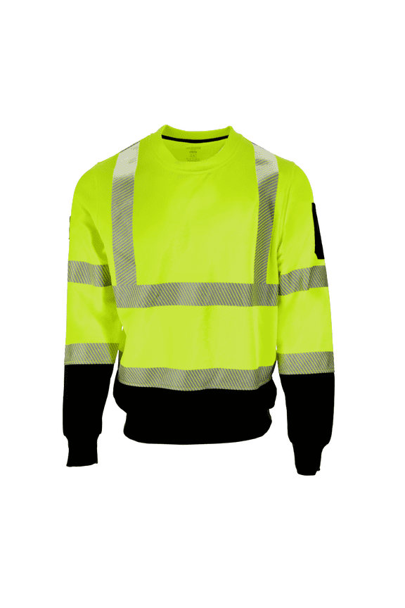 HiVis Crewneck Sweatshirt with Reflective Tape - High Visibility Safety Pullover, Warm Workwear for Night Visibility