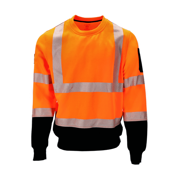 RefrigiWear HiVis Crewneck Sweatshirt with Reflective Tape - High Visibility Safety Pullover, Warm Workwear for Night Visibility