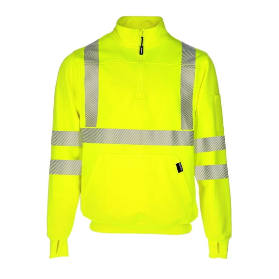 RefrigiWear HiVis Quarter-Zip Sweatshirt - High Visibility Safety Pullover with Reflective Tape