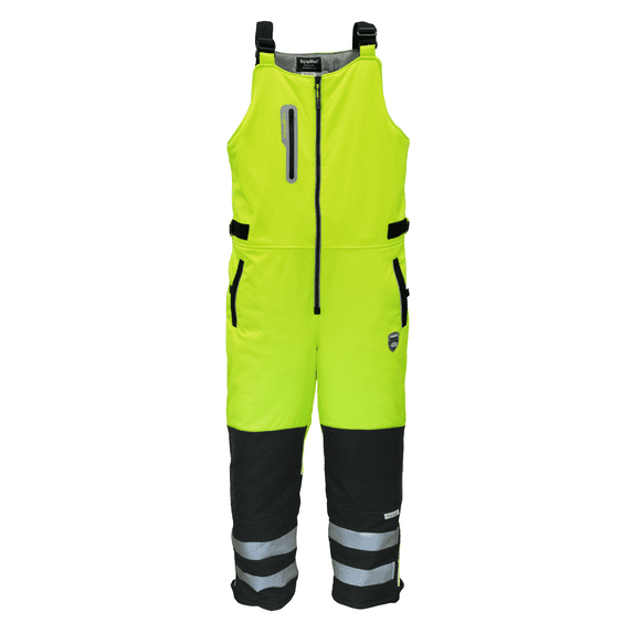 RefrigiWear HiVis Extreme Softshell Bib Overalls - -60°F Comfort, ANSI Class E, Insulated, Windproof, Water-Repellent, High-Visibility Workwear