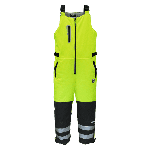 RefrigiWear HiVis Extreme Softshell Bib Overalls - -60°F Comfort, ANSI Class E, Insulated, Windproof, Water-Repellent, High-Visibility Workwear