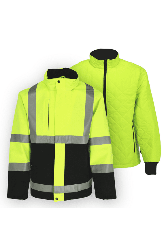 HiVis 3-in-1 Rainwear Jacket - High Visibility, Waterproof, Breathable, Reflective Safety Coat with Removable Liner