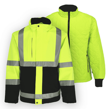 RefrigiWear HiVis 3-in-1 Rainwear Jacket - High Visibility, Waterproof, Breathable, Reflective Safety Coat with Removable Liner