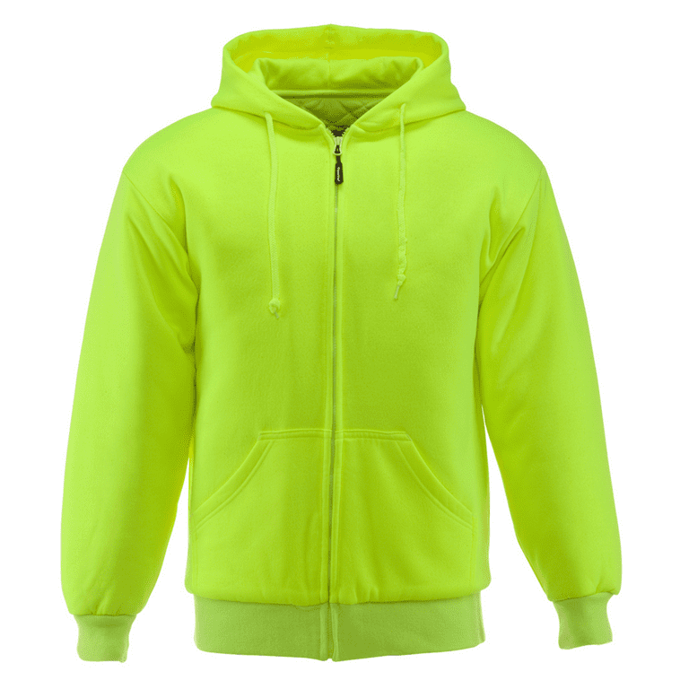 RefrigiWear Men s Jersey Lined Quilted Insulated Sweatshirt Hoodie Hi Vis Lime X Large