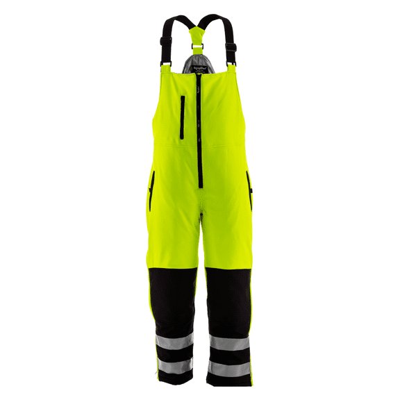 RefrigiWear HiVis Insulated Softshell Bib Overalls - ANSI Class E, -20°F Comfort, Durable, Water-Repellent, High-Visibility Workwear