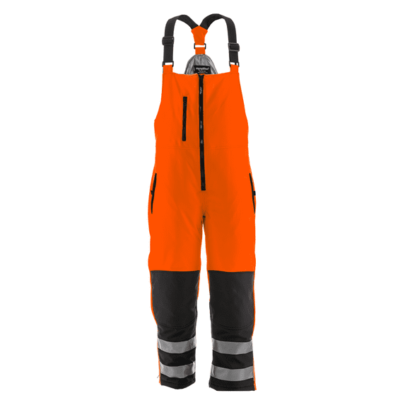 RefrigiWear HiVis Insulated Softshell Bib Overalls - ANSI Class E, -20°F Comfort, Durable, Water-Repellent, High-Visibility Workwear