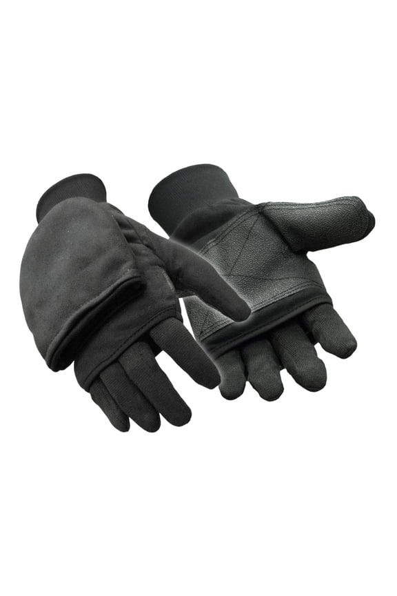 Thinsulate Insulated Jersey Lined Convertible Mitten Gloves with Hand Warmer Pocket (Black, X-Large)