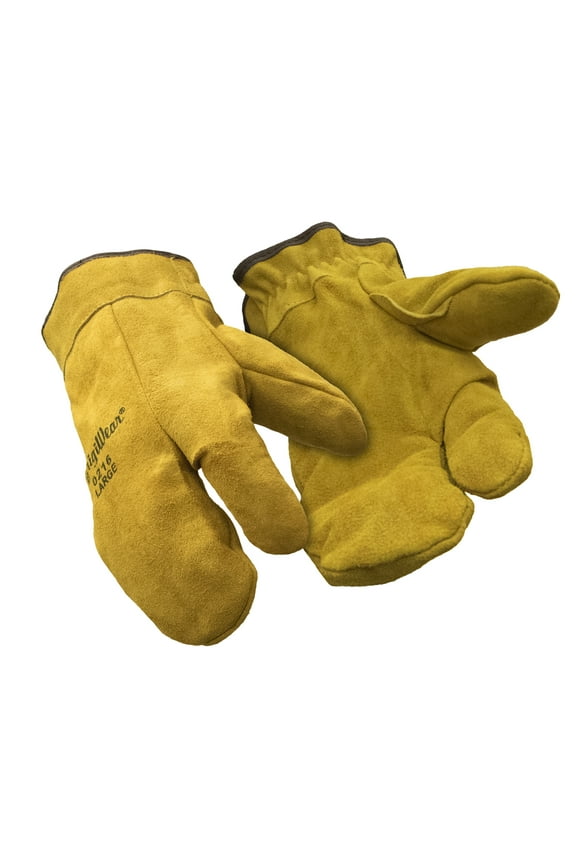 Three-Finger Leather Mitt - Durable, Warm Work Mittens with Fleece Lining