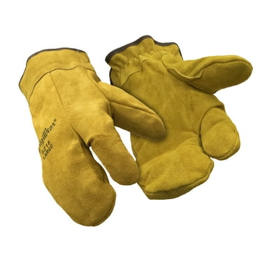 RefrigiWear Three-Finger Leather Mitt - Durable, Warm Work Mittens with Fleece Lining